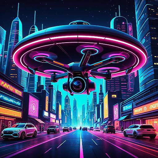 Futuristic Neon City Drone