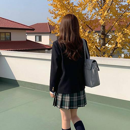 Young Woman Standing on Rooftop in Autumn