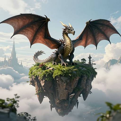 Majestic Dragon on Floating Island