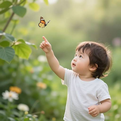 Playful Toddler Reaching for Butterfly