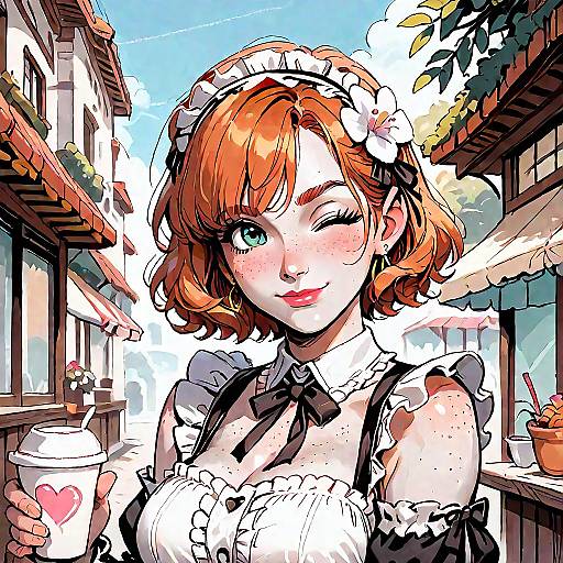 Charming Ginger Maid Serving Coffee