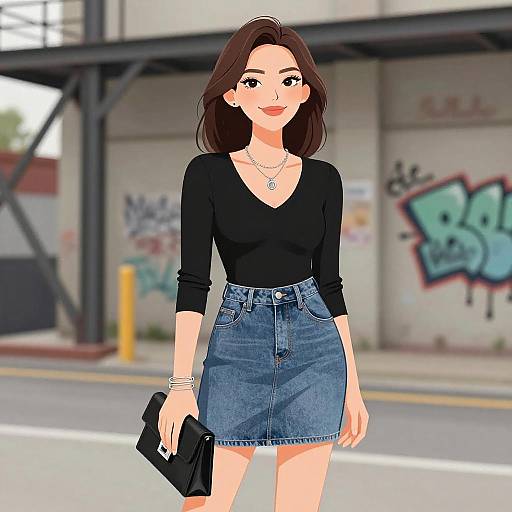 Chic Smiling Woman in Urban Fashion