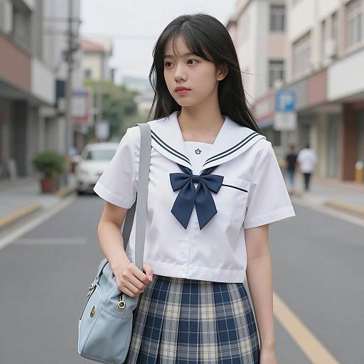Young Asian Woman in Sailor Outfit