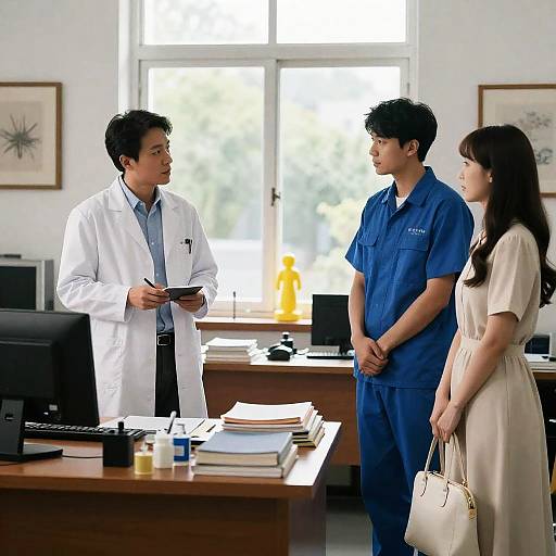 Busy Office Scene with Three Professionals