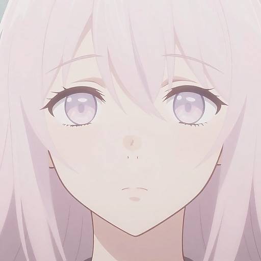 Digital anime-style drawing of a pale-skinned girl with large, sparkling blue eyes and long, white hair, looking forward with a neutral expression.