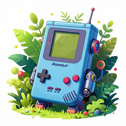 Cyberpunk Gameboy Robot in Nature