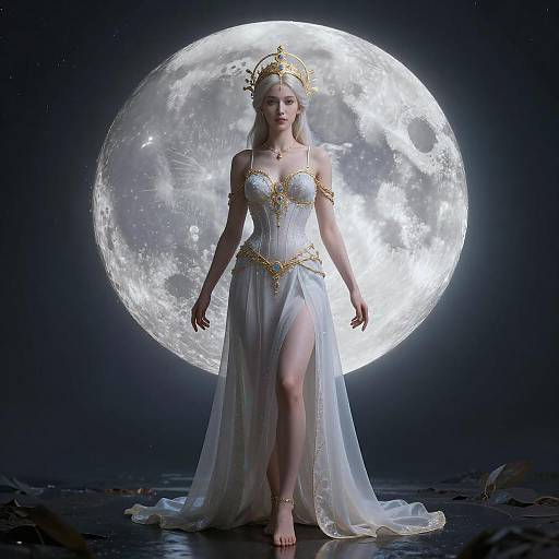 Majestic Moon Goddess in Fantasy Realm