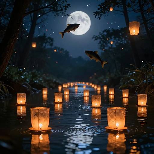 Serene Lanterns and Mystical Moonlight