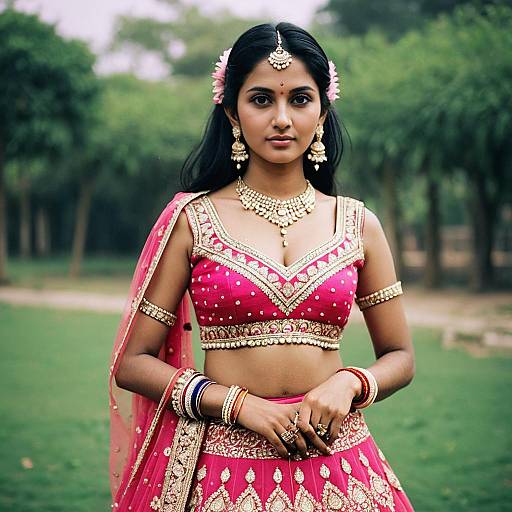 Indian Bride in Pink Lehenga Outdoors