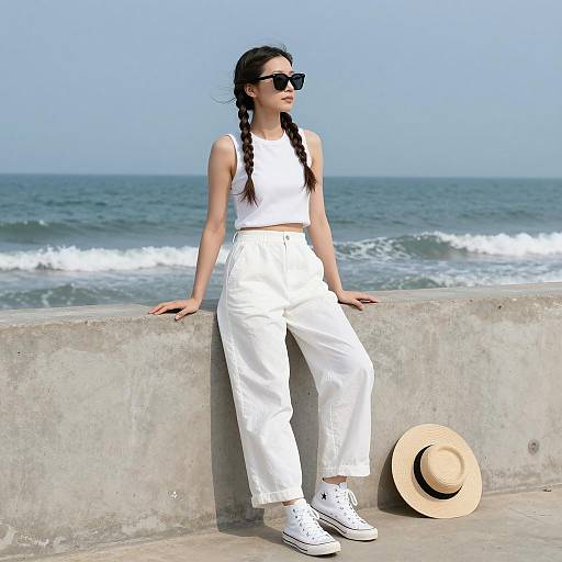 Woman in White Outfit by Ocean
