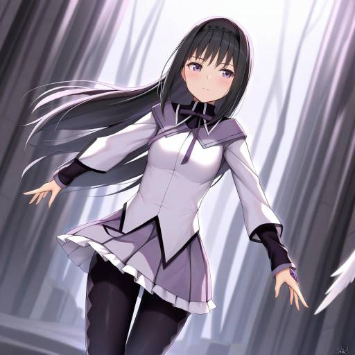 Illustration of Akemi homura (magical girl), mahou shoujo madoka magica in the style of Skai kun