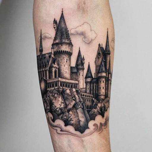 Realistic Hogwarts Castle Tattoo Sleeve