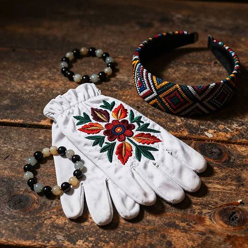 Artistic Still Life with Embroidered Accessories