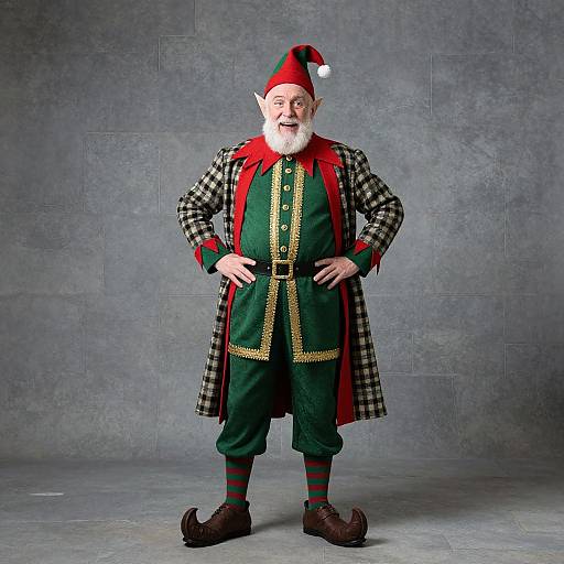 Amused Elderly Man in Elf Costume