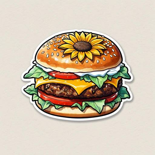 Kawaii Burger Sticker with Sunflower