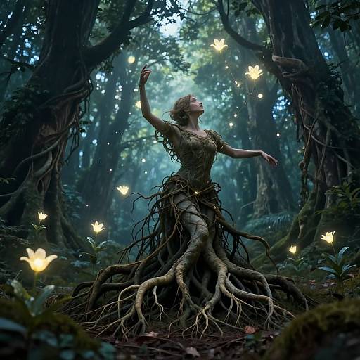 Mystical Forest Spirit with Glowing Flowers