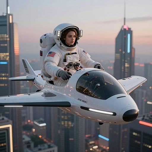Futuristic Female Astronaut in Neon City