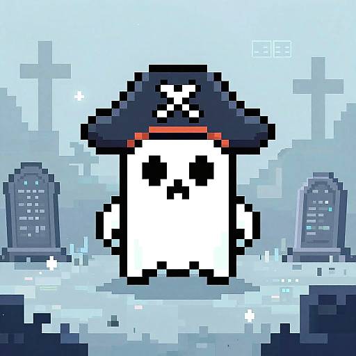 Retro Pixel Ghost Pirate Skull