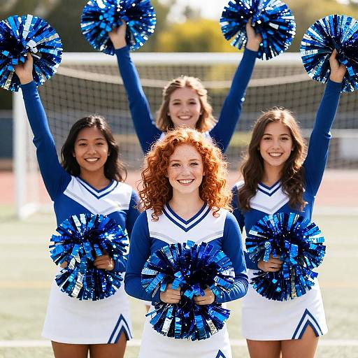 Cheerleaders in Blue Uniforms Outdoors