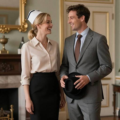 Elegant Couple Laughing in Classic Room