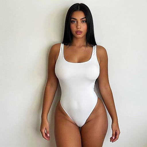 Confident Woman in White Swimsuit