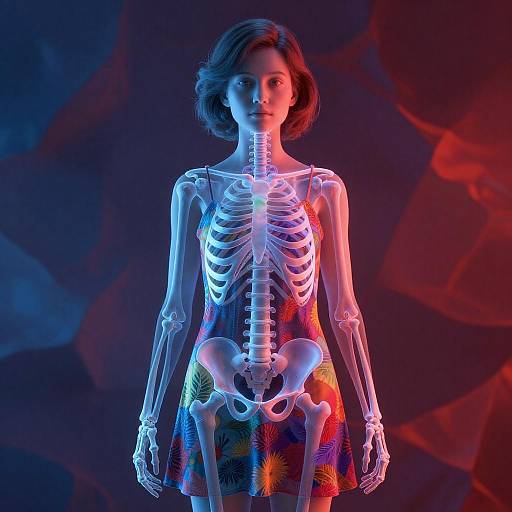 Glowing X-Ray Girl in Colorful Sundress