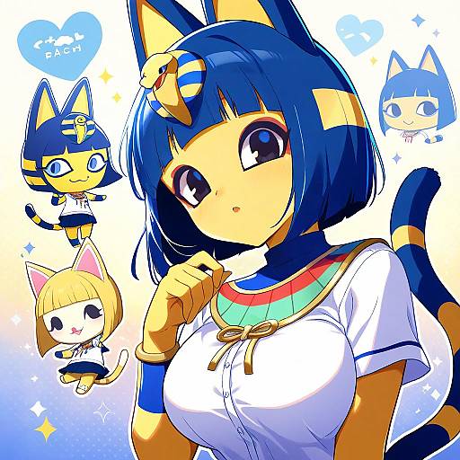 Illustration of Ankha (animal crossing), animal crossing in the style of Yukie (peach candy)
