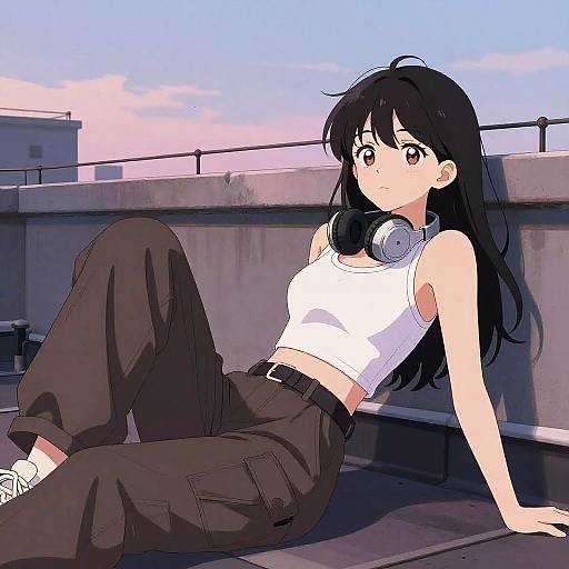 Tomboy Anime Girl Rooftop Chill