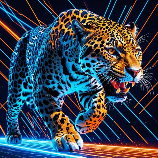 3D Neon Jaguar Roaring in Electric Matrix 3D Neon Jaguar Roaring in Electric Matrix