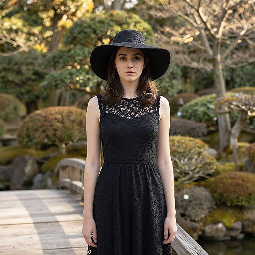 Young Woman on Japanese Garden Bridge
