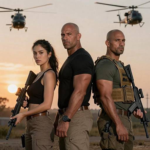 Intense Action Trio at Sunset