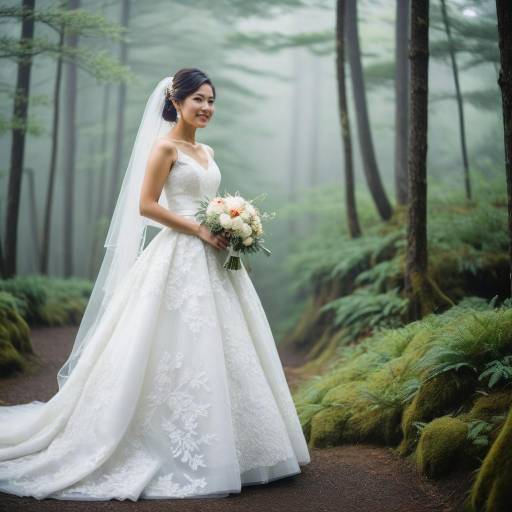 Mesmerizing Japanese Bride in Misty Forest