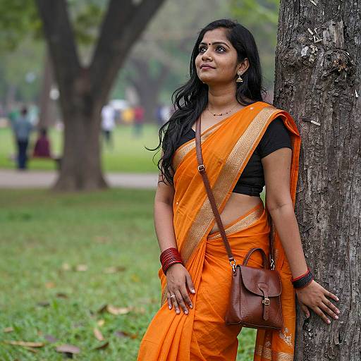 Graceful Indian Woman in a Park