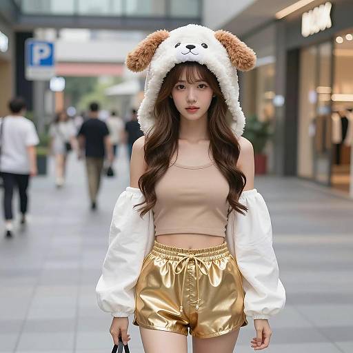 Stylish Anime-Inspired Female Costume in Urban Mall