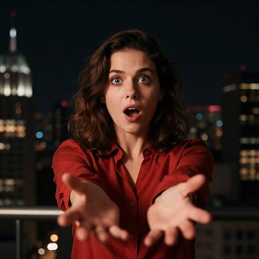 Startled Woman Reaching Forward at Night