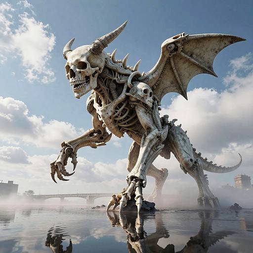 Hyperrealistic Skull Beast Sculpture by Water