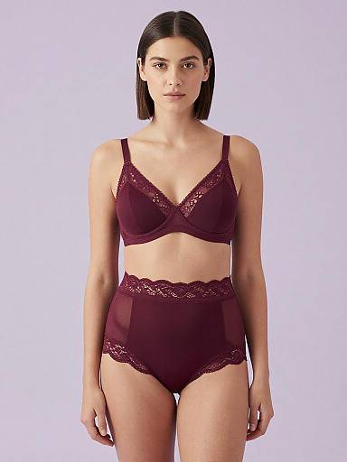 Burgundy Lace Lingerie Set on Model