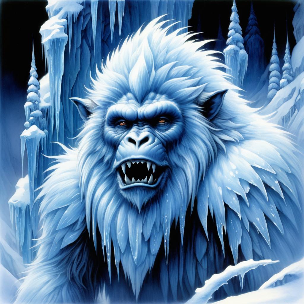 Mythical Yeti Portrait in Icicles