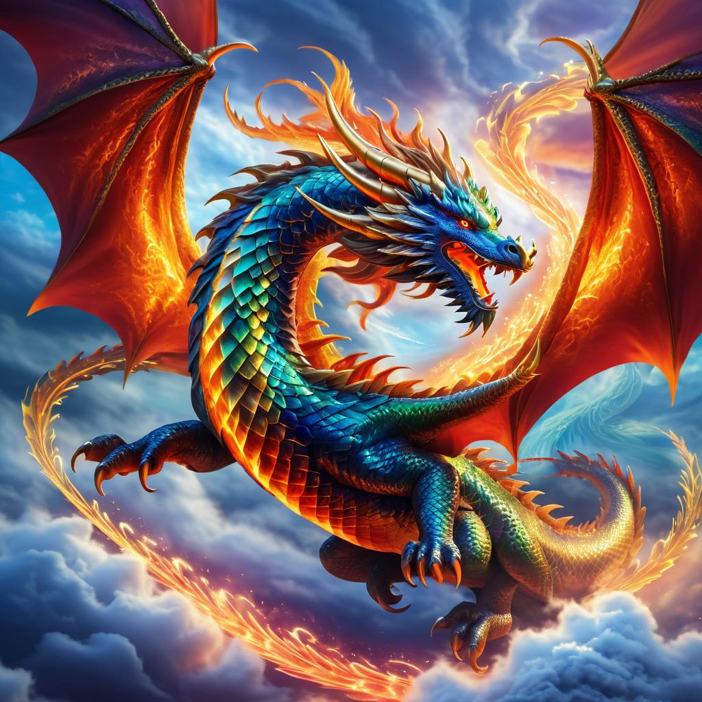 Majestic Dragon Soaring Through Clouds