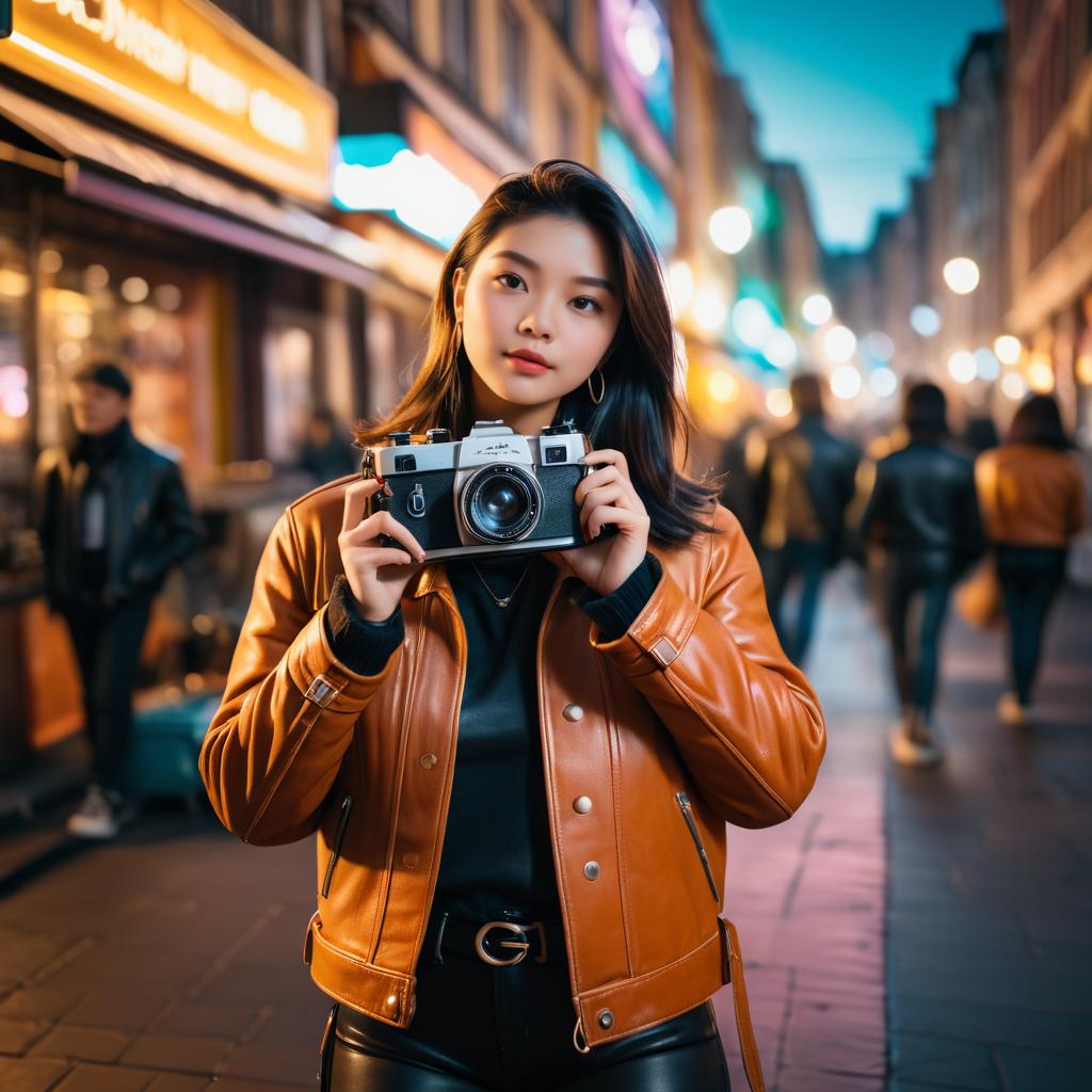 Vibrant City Life: A Young Photographer