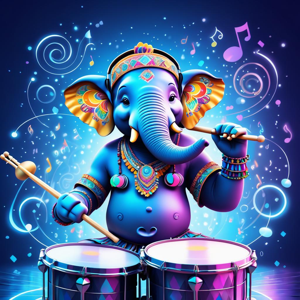 Joyful Elephant Drummer in Cool Tones