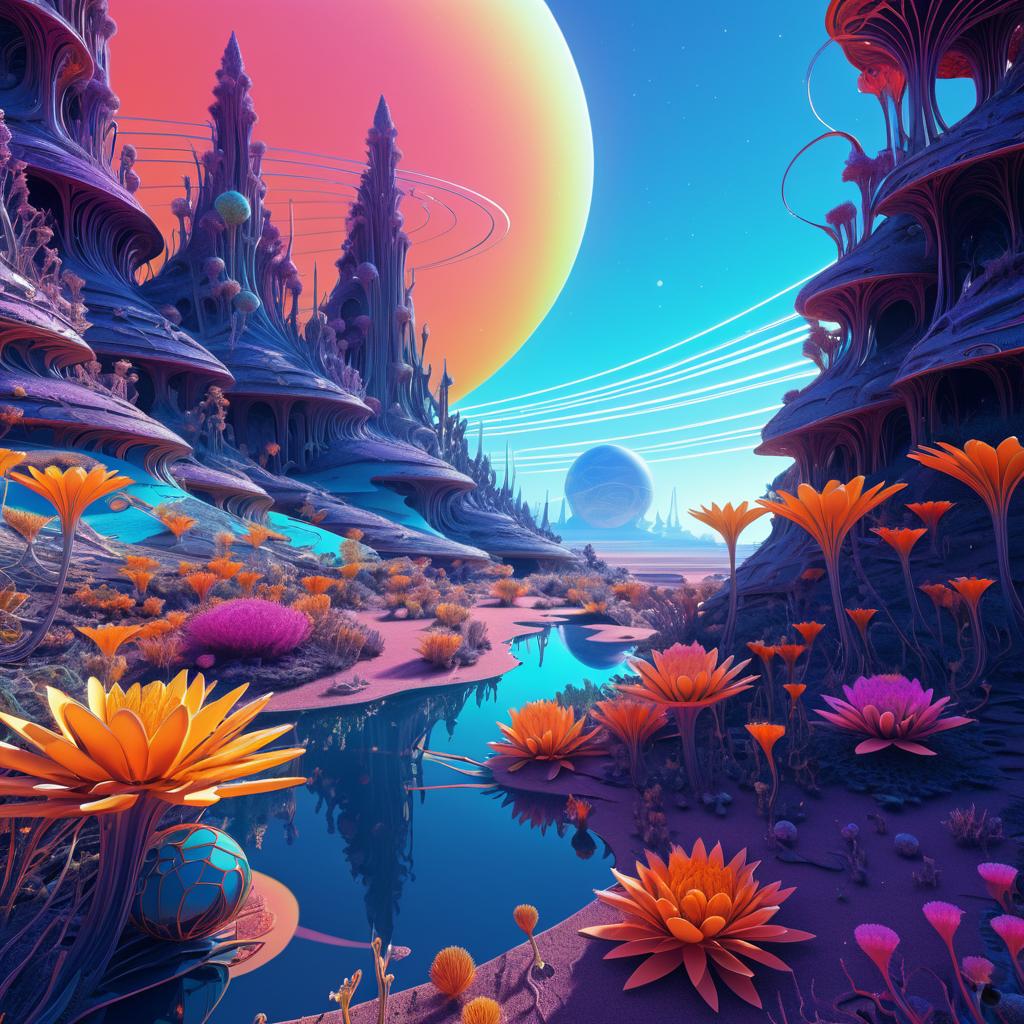 Intricate Alien Landscape with Vibrant Flora