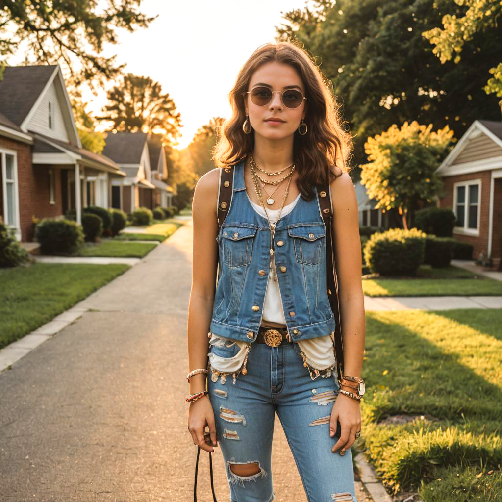 Vintage 1970s Teen Fashion in Golden Hour