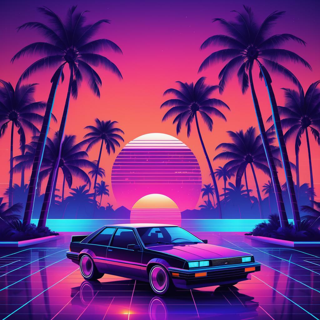 Vibrant 80s Synthwave Sunset Design