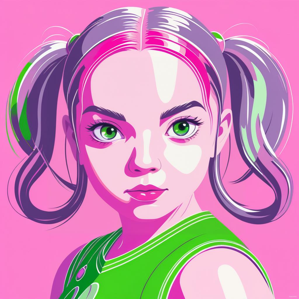 Stylized Girl Illustration with Green Eyes