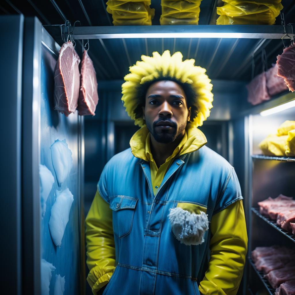 Cinematic Freezer Scene with Afro Man