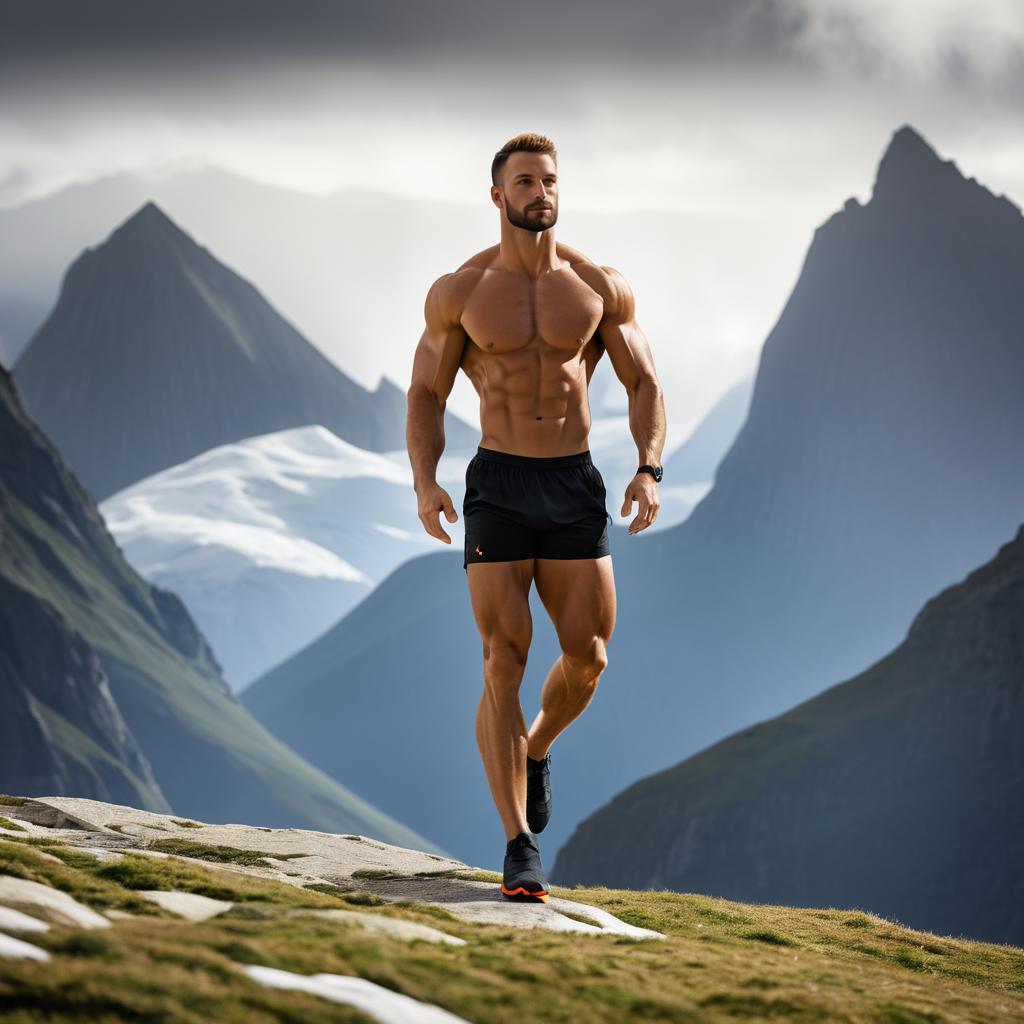 Tall Man in Dramatic Mountain Landscape