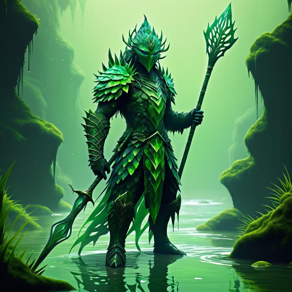 Enigmatic River Creature with Crystal Spear