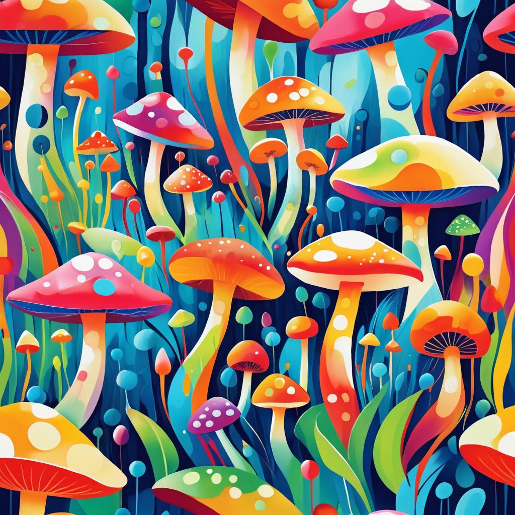 Vibrant Surrealist Mushroom Garden