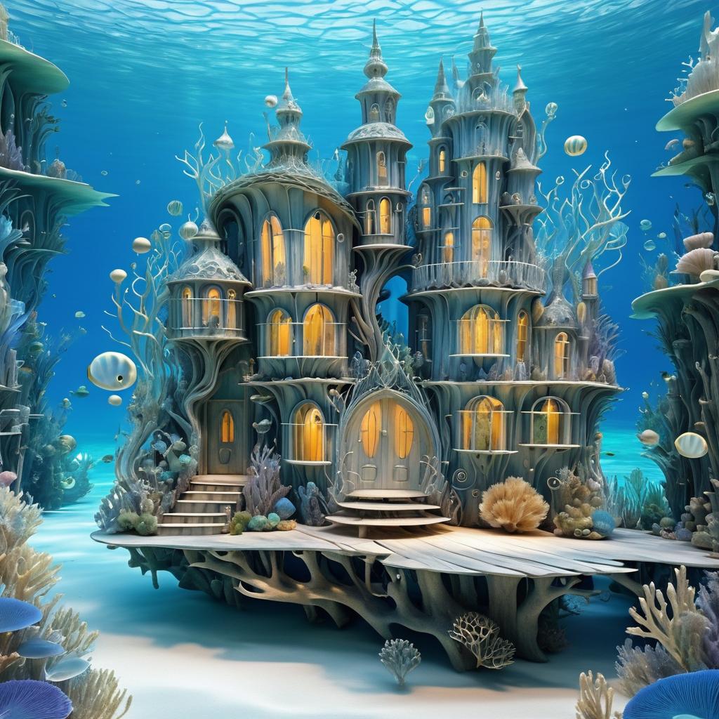 Surreal Underwater Driftwood House Scene